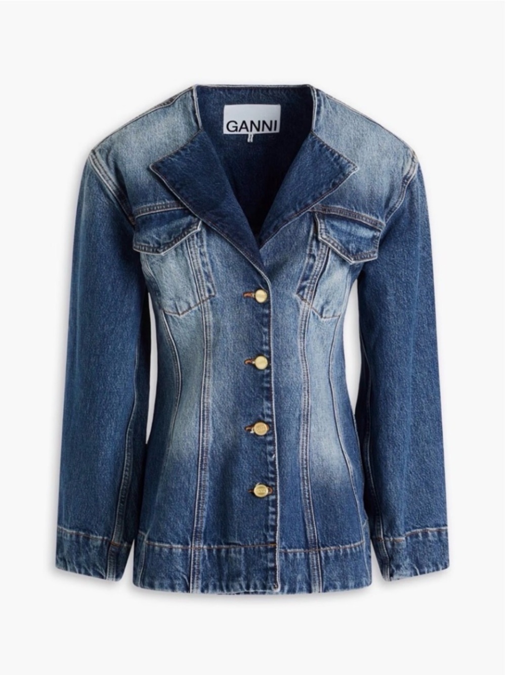 Ganni Two-Tone Indigo Denim Blazer